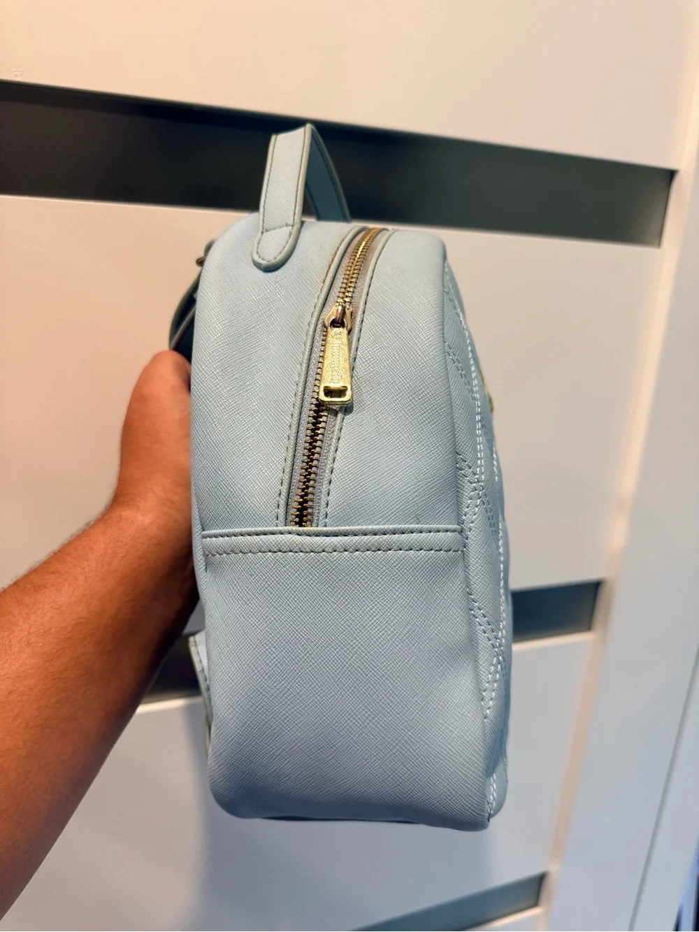Loungefly Quilted Light Blue Mini Backpack with Gold Accent